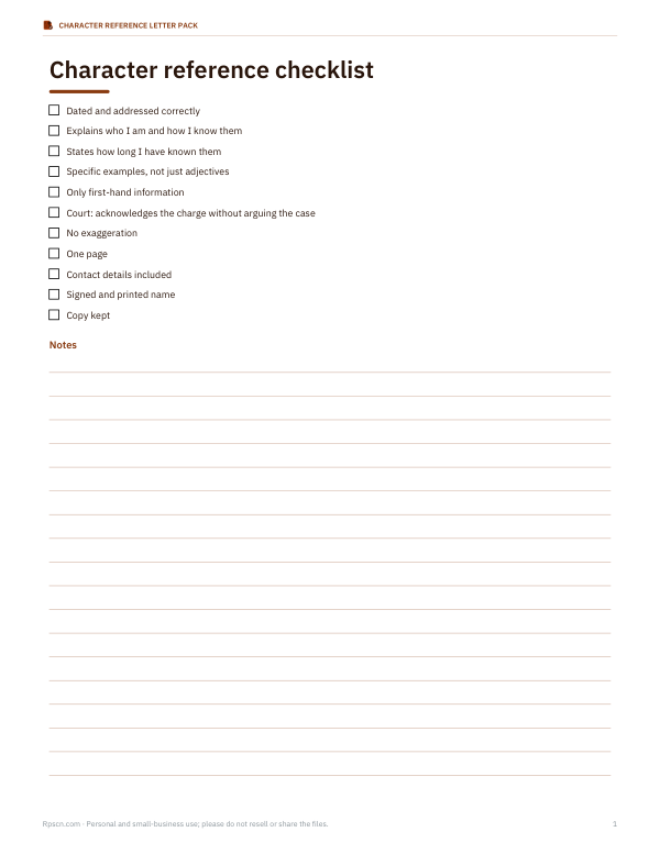 Preview of Printable Character Reference Checklist
